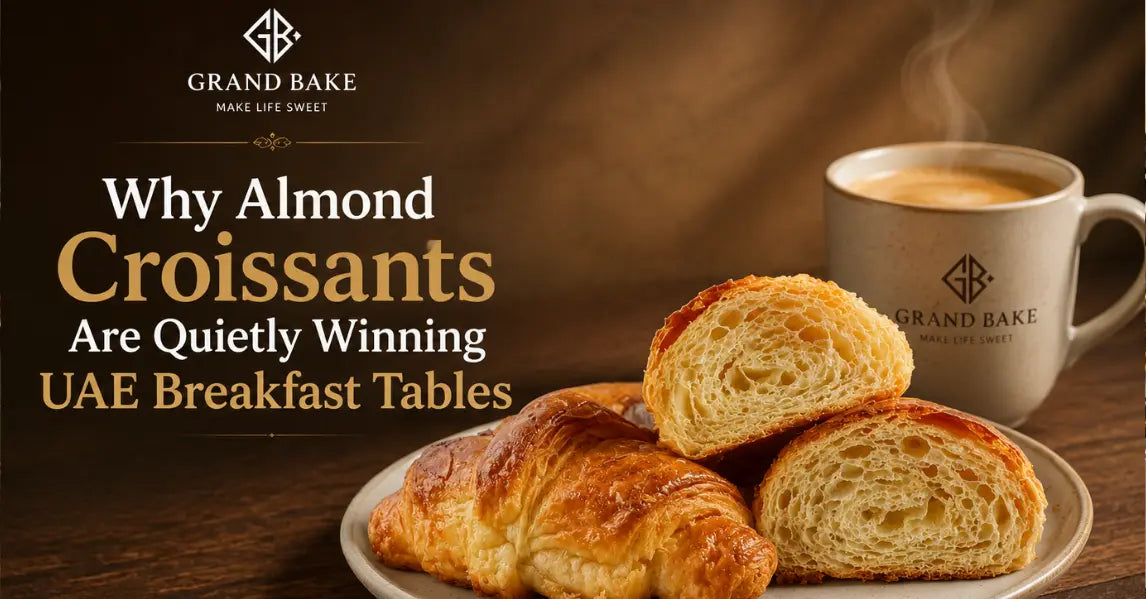 UAE breakfast image of tea and almond croissants