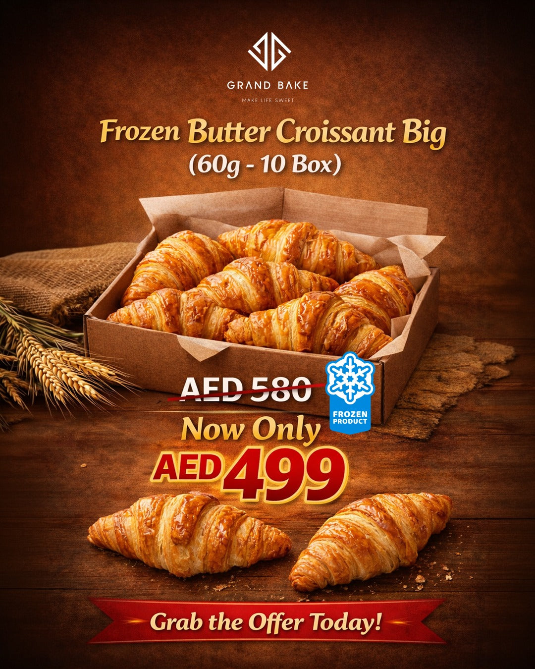 Offer for big Frozen butter  croissant big 60G , 10 BO